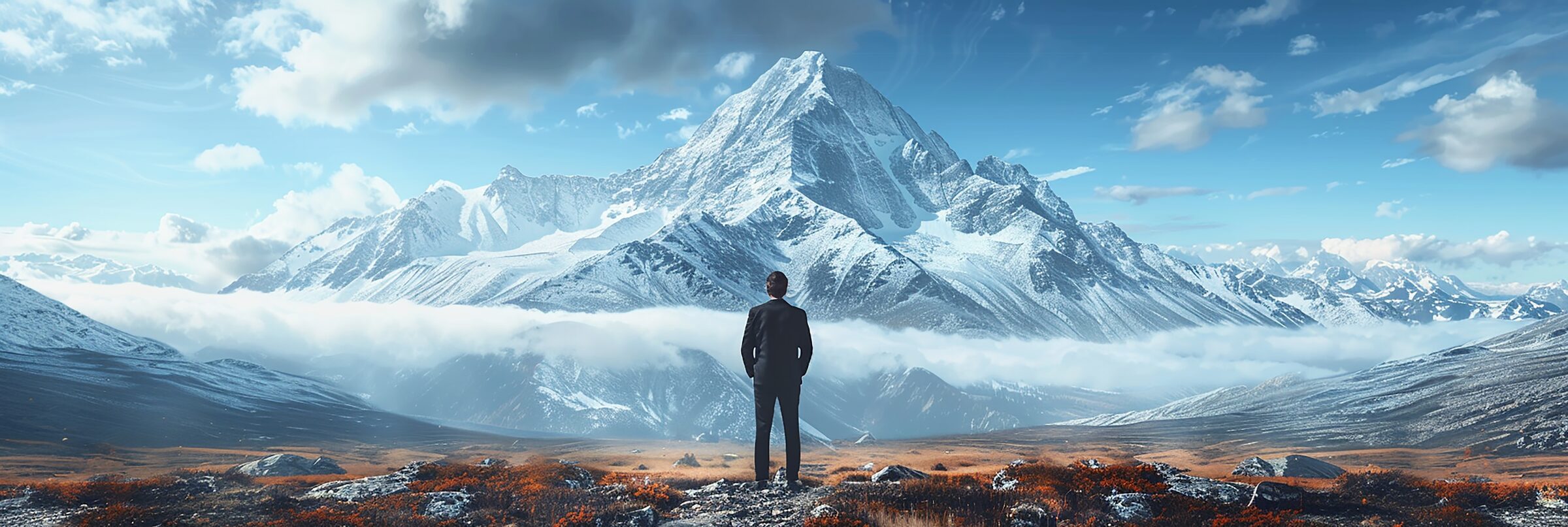 Professional looking toward Nepal's Himalayan landscape