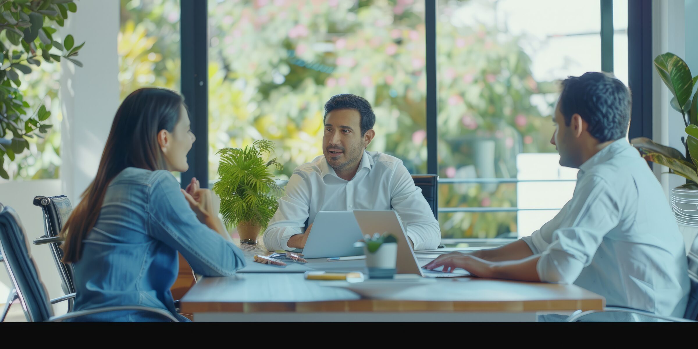 Startup founders discussing a business plan with an adviser